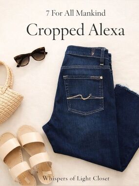 7 For All Mankind Cropped Alexa Jeans Raw Hem Dark Wash W28